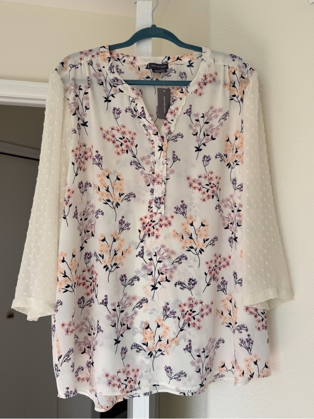Van Heusen White Floral Swiss Dot Sleeve Blouse XXL New - Picture 3 of 9